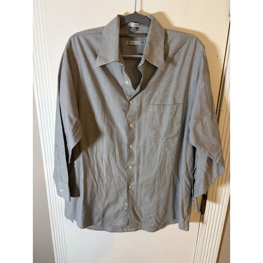 Geoffrey Beene Mens Grey Micro Check Wrinkle Free Dress Shirt 15.5 32/33